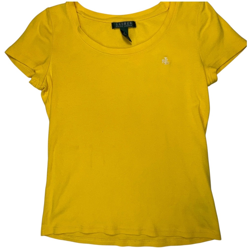 Lauren Ralph Lauren Yellow Tee‎ Shirt Womens Small Cotton Logo Short Sleeve